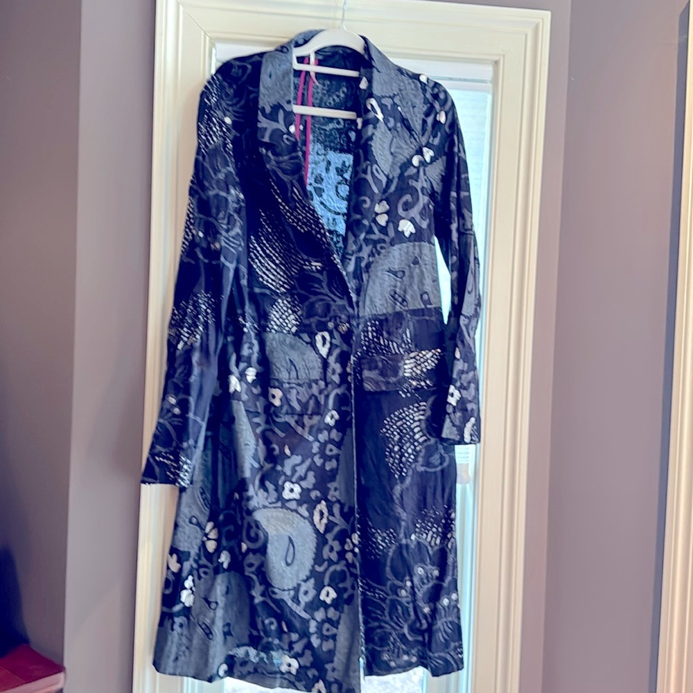 Free People Black and Blue Patterned Coat